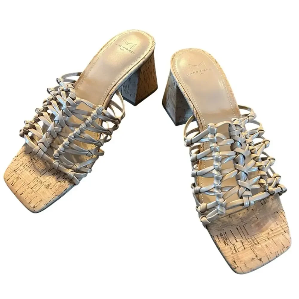 Marc Fisher Colica Braided Strap Slip On Strappy Block Heel Sandals NEW 9.5
